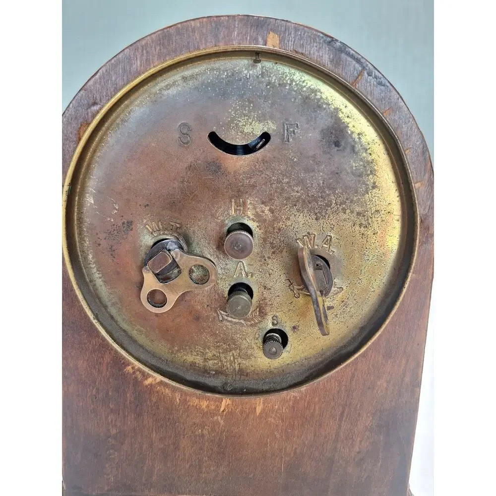 Antique Oak Mechanical Alarm Mantel Clock German Movement Arched Case- WORKING!